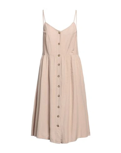 Shop Vila Woman Midi Dress Sand Size 10 Viscose, Cotton, Linen In Beige
