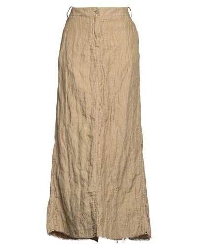 Shop Masnada Woman Maxi Skirt Khaki Size 10 Cotton, Linen, Metal In Beige