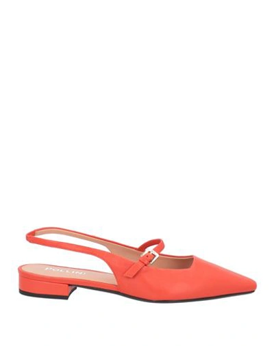 Pollini Woman Ballet Flats Red Size 11 Leather In Red