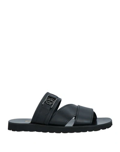 Baldinini Man Sandals Black Size 13 Leather In Black