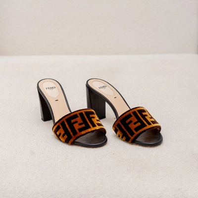 Pre-owned Fendi Two Tone Zucca Velvet Slide Sandals, 36.5