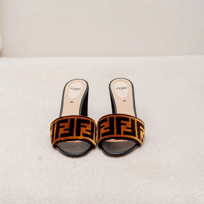 Pre-owned Fendi Two Tone Zucca Velvet Slide Sandals, 36.5