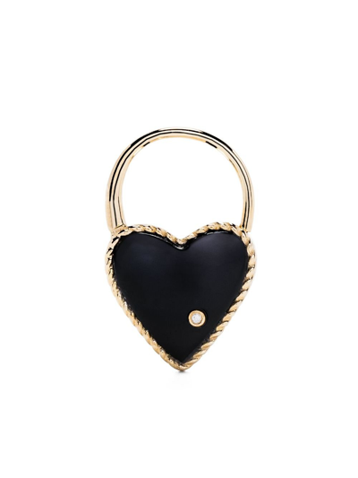 Shop Yvonne Léon 9k Yellow Gold Creole Cadenas Coeur Onyx Single Drop Earring