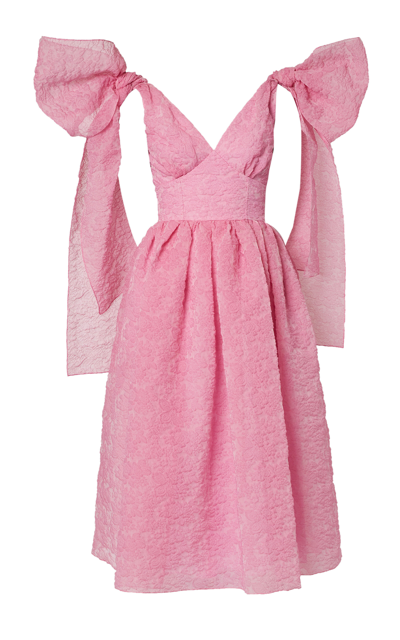 Shop Erdem Satin Embossed Bowtie Shoulder Maxi Dress In Pink