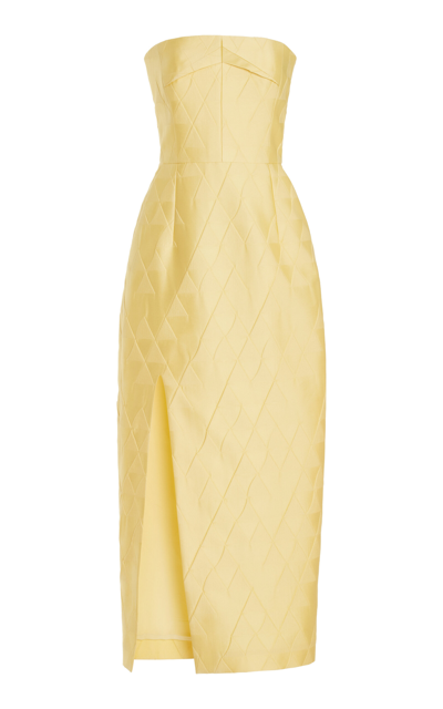 Shop Emilia Wickstead Pola Embossed Cloque Dress In Yellow