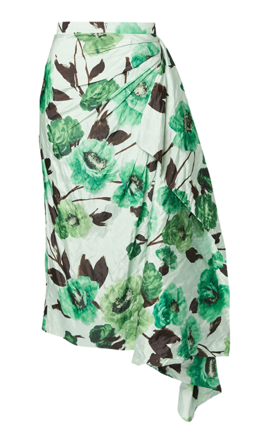 Shop Erdem Floral-printed Satin Midi Skirt In Multi
