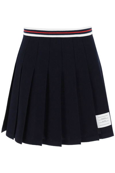 Shop Thom Browne Pleated Mini Skirt In Testurized Cotton Knit Women In Blue