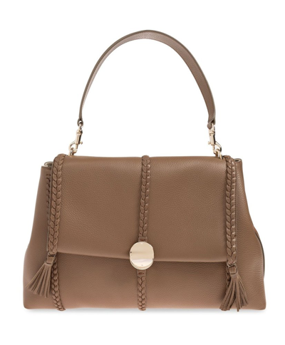Shop Chloé Penelope Foldover Large Tote Bag In Brown