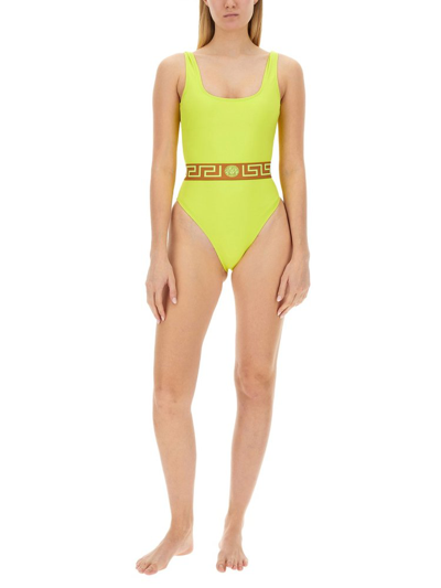 Shop Versace Greca Low Back One In Yellow