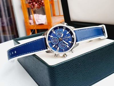 Pre-owned Bulova Marine Star Blue Dial Silver Tone Silicone Strap Men's Watch 96b287