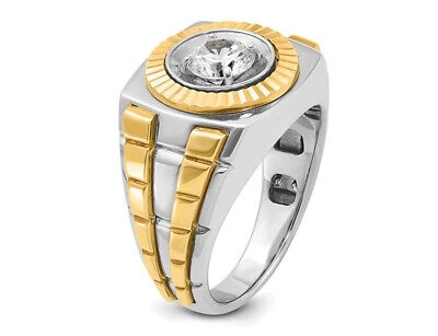 Pre-owned Harmony Mens 14k White And Yellow Gold 1.00 Carat (ctw) Lab-grown Diamond Ring