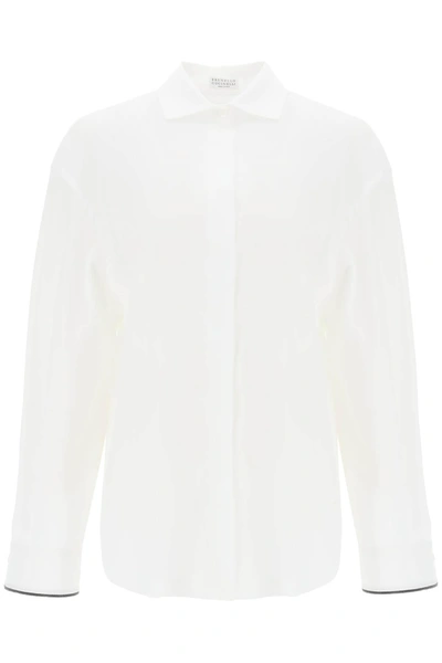 Shop Brunello Cucinelli Wide Sleeve Shirt With Shiny Cuff Details