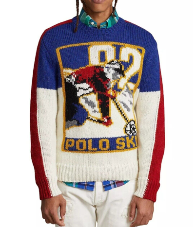 Pre-owned Polo Ralph Lauren Men's  Wool Blend Knit Graphic 92 Ski Sweater $398 M- Xxl In White