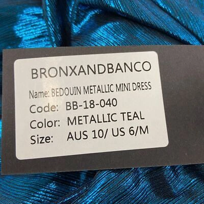 Pre-owned Bronx And Banco Bedouin Metallic Mini Dress Women's Size 6 Teal In Blue