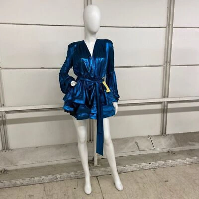 Pre-owned Bronx And Banco Bedouin Metallic Mini Dress Women's Size 6 Teal In Blue