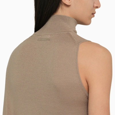Shop Calvin Klein Taupe One Shoulder Turtleneck In Wool