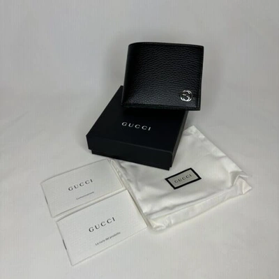 Pre-owned Gucci Interlocking Gg Bifold Leather Wallet Black With Green Interior