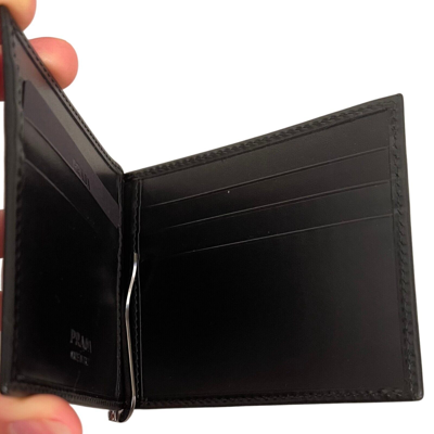 Pre-owned Prada Vitello Portaf A. Molla Leather Money Clip Wallet Nero (black) 2mn077 C