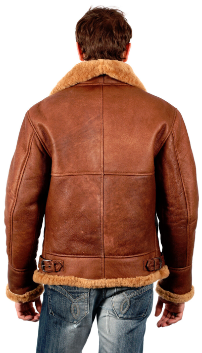 Pre-owned Infinity Men's Ww2 Coniac Brown B3 Aviator Bomber Sheepskin Leather Pilot Jacket