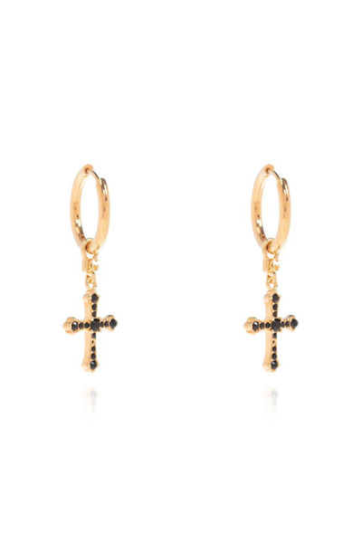 Shop Dolce & Gabbana Cross Embellished Drop Earrings In Gold