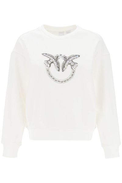 Shop Pinko Nelly Love Birds Embellished Sweatshirt In White