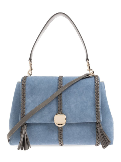 Shop Chloé Penelope Foldover Medium Tote Bag In Blue