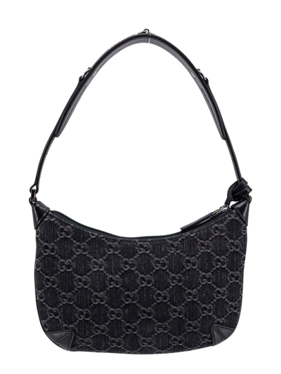 Shop Gucci Monogrammed Denim Shoulder Bag In Grey