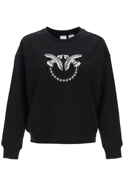 Shop Pinko Nelly Love Birds Embellished Sweatshirt In Black