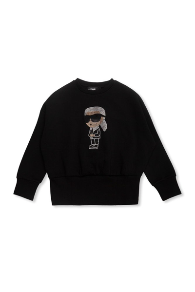 Shop Karl Lagerfeld Kids Ikonik Embellished Pleat Detailed Sweatshirt In Black