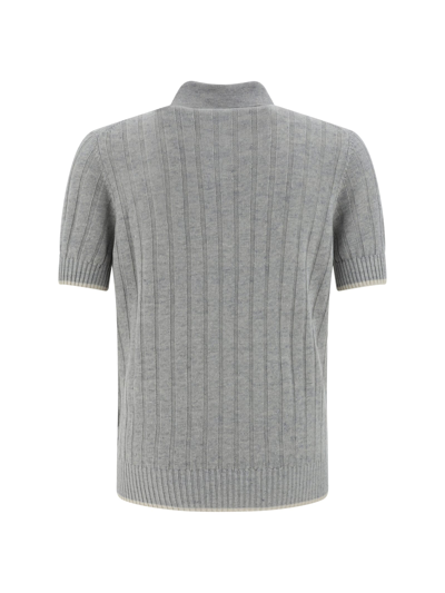 Shop Brunello Cucinelli Polo Shirt In Grigio Chiaro+corda