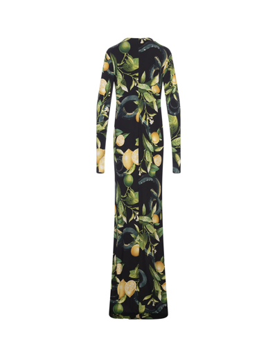 Shop Roberto Cavalli Long Black Dress With Lemons Print