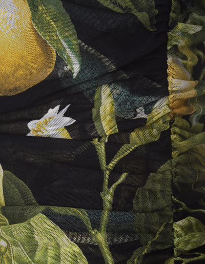 Shop Roberto Cavalli Midi Black Stretch Dress With Lemons Print