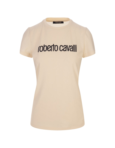 Shop Roberto Cavalli Ivory T-shirt With Logo In White