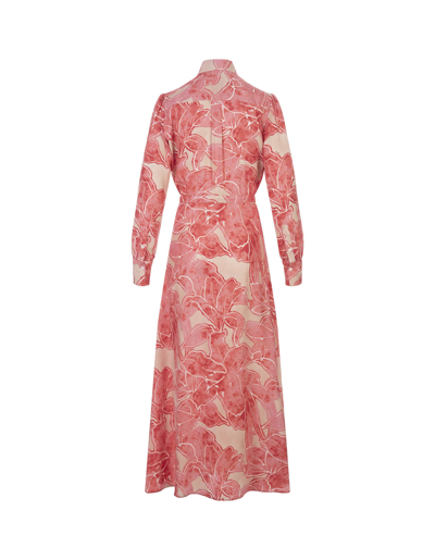 Shop Kiton Pink Printed Silk Long Dress With Belt