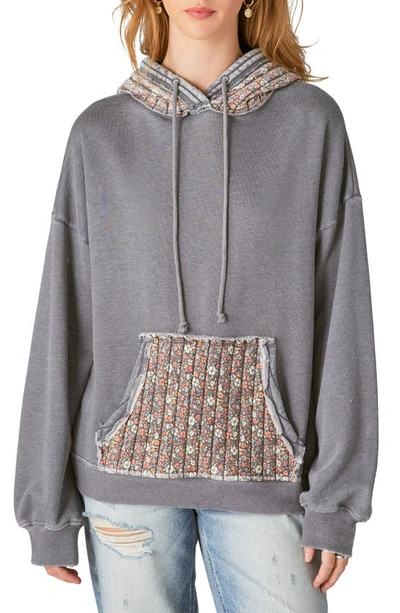 Shop Lucky Brand Floral Quilted Patchwork Fleece Hoodie In Grey Multi