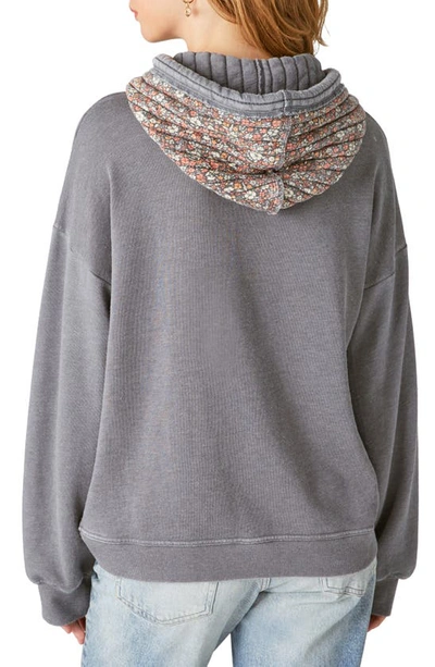 Shop Lucky Brand Floral Quilted Patchwork Fleece Hoodie In Grey Multi
