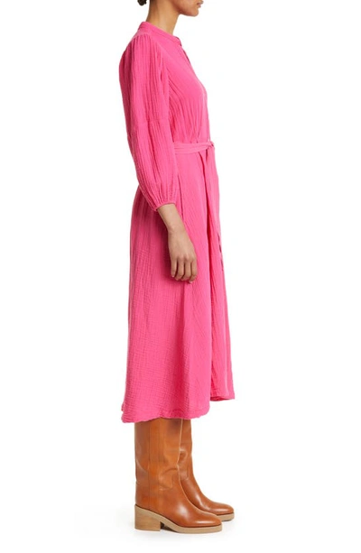 Xirena Selene Long Sleeve Cotton Gauze Midi Shirtdress In Pink Raspberry