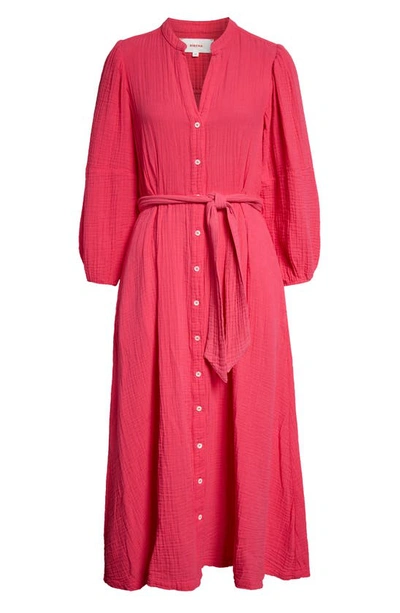 Xirena Selene Long Sleeve Cotton Gauze Midi Shirtdress In Pink Raspberry