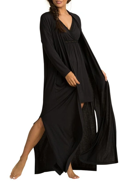 Barefoot Dreams Luxe Milk Jersey Duster Robe In Black