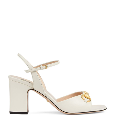 Shop Gucci Leather Horsebit Heeled Sandals 75 In White