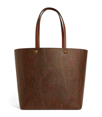 Shop Etro Maxi Leather Essential Tote Bag In Brown