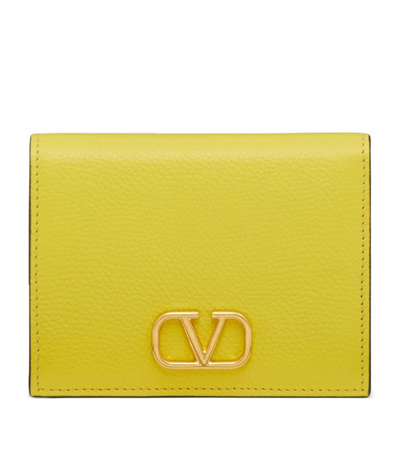 Shop Valentino Leather Vlogo Bifold Wallet In Yellow