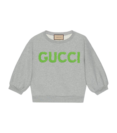 Shop Gucci Cropped Logo Sweatshirt In Grey