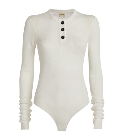 Shop Khaite Cotton-blend Janelle Henley Bodysuit In Ivory