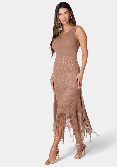 Bebe Crochet Fringe Resort Maxi Dress In Baltic Amber