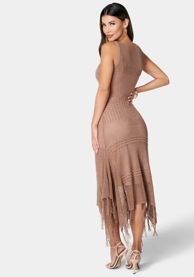 Bebe Crochet Fringe Resort Maxi Dress In Baltic Amber