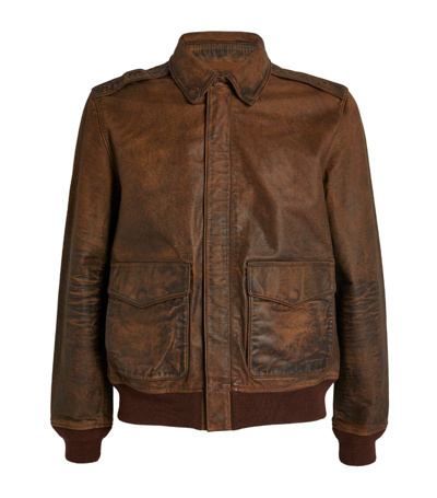 Shop Polo Ralph Lauren Leather Bomber Jacket In Brown