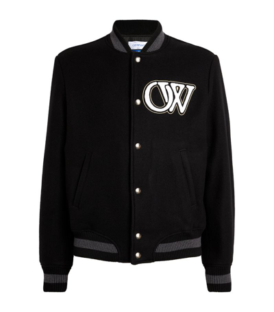 Shop Off-white Wool-blend Varsity Bomber Jacket In Black
