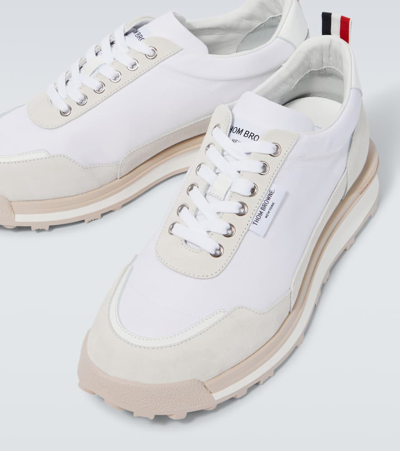 Shop Thom Browne Leather-trimmed Sneakers In White