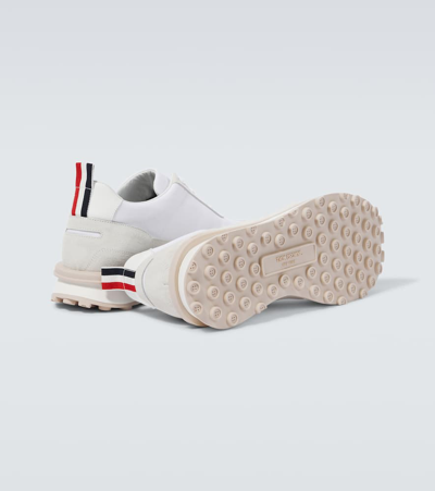 Shop Thom Browne Leather-trimmed Sneakers In White
